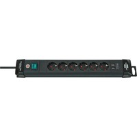 Brennenstuhl Premium-Line stekkerdoos 6-voudig + 2x USB Zwart, 3 meter