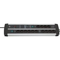 Brennenstuhl Premium-Protect-Line 120.000A Duo stekkerdoos 14-voudig met overspanningsbeveiliging en USB stekkerdoos Zwart/zilver, 2x USB, 3 meter