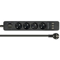 DeLOCK 4-weg stekkerdoos met USB-poorten stekkerdoos Zwart