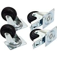 Triton Set of 4 castors, 2 braked Zwart/zilver, Set van 4 zwenkwieltjes, 2 met rem