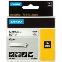 Dymo IND vinyllabels 12mm x 5,5m printlint 18444, Zwart op wit