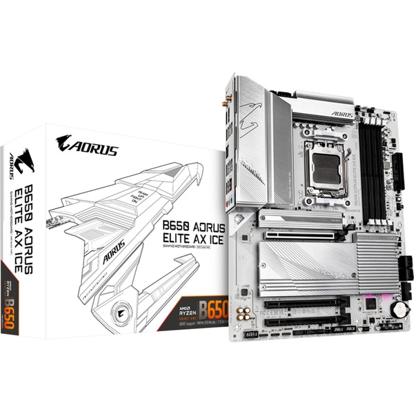 Ice Socket GIGABYTE B650 AORUS ELITE AX ICE socket AM5 moederbord Wit, RAID, 2.5 ...