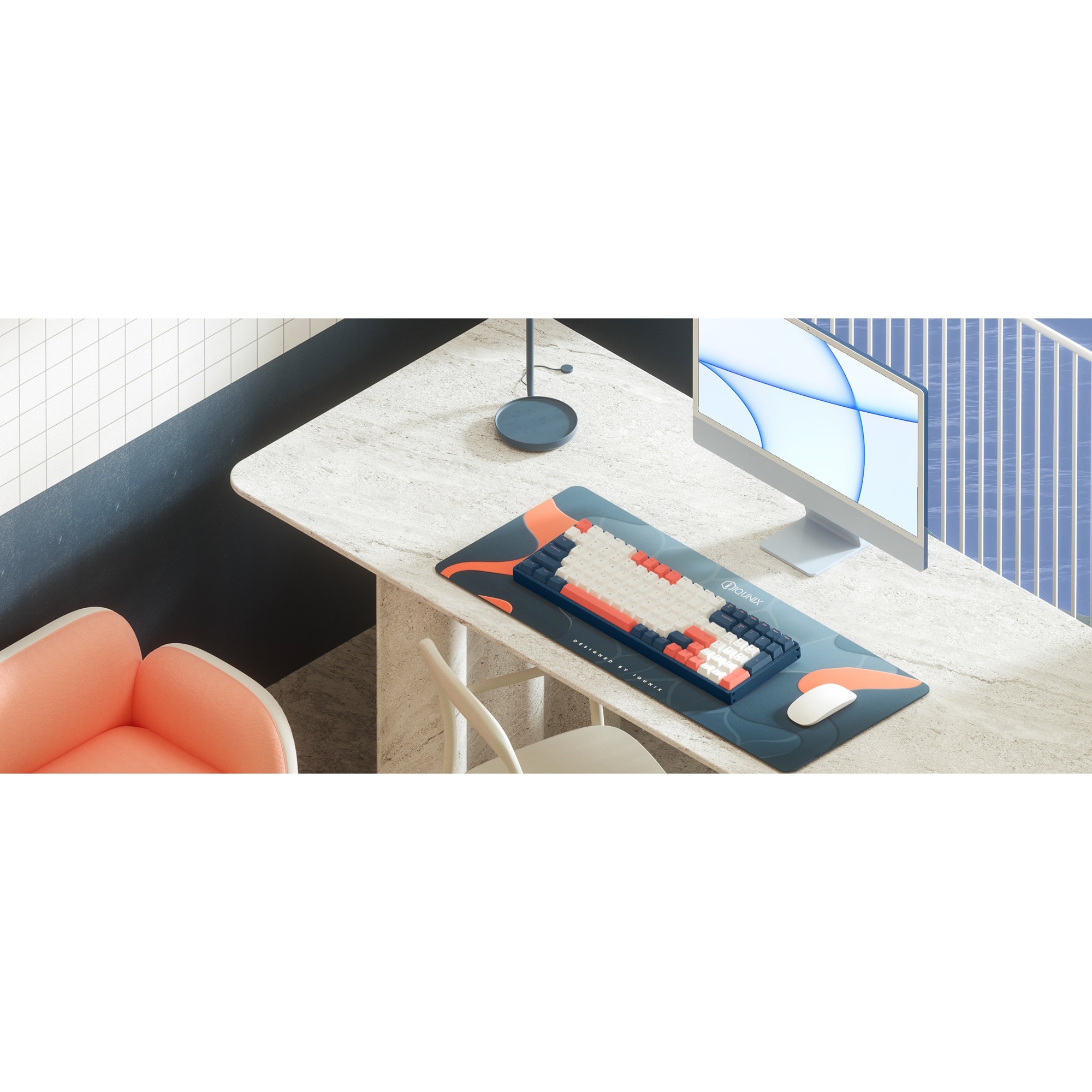 Iqunix F97 Coral Sea Wireless Mechanical Keyboard, gaming toetsenbord Donkerblauw/koraal, US lay-out, IQUNIX Moonstone Turbo, RGB leds, 96%, Hot-swappable, PBT, 2.4GHz | Bluetooth 5.1 | USB-C