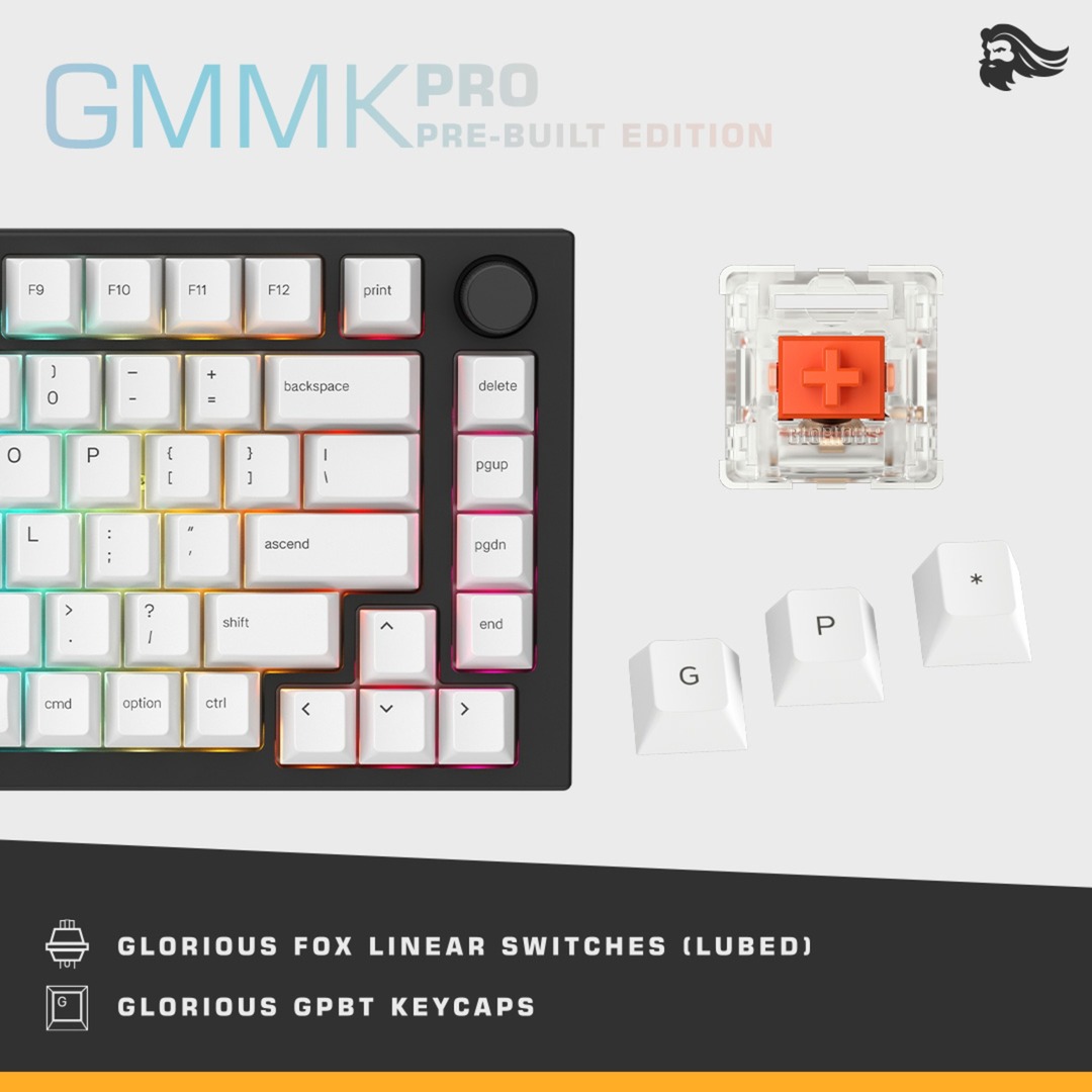 Glorious GMMK PRO Pre-built 75%, gaming toetsenbord Zwart, US lay-out, Glorious Fox, 75%, RGB leds, Hot-swappable